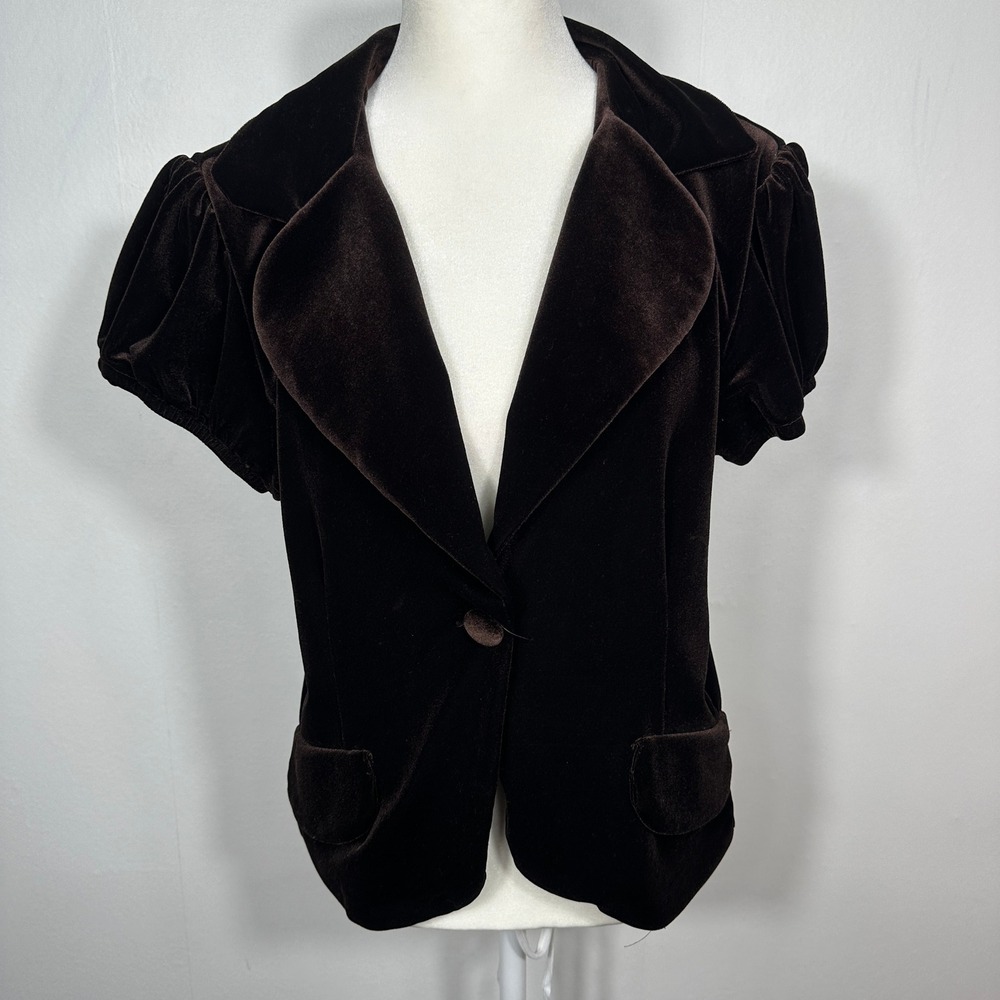 Georgiou Studio‎ Velour Blazer Womens Small Brown Excellent Short Puff Sleeve